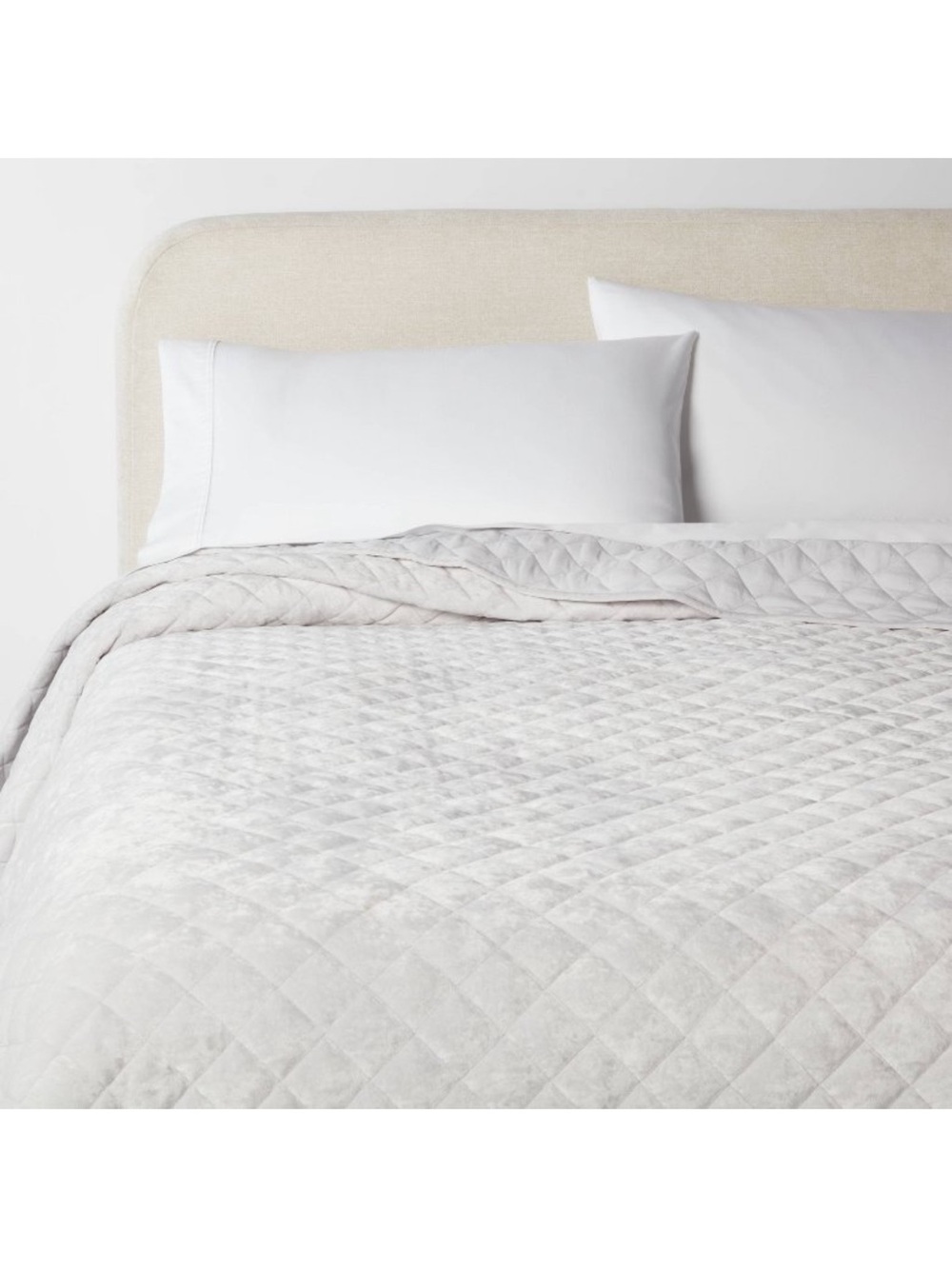 Threshold King Luxe Diamond Stitch Velvet Quilt in Light Gray